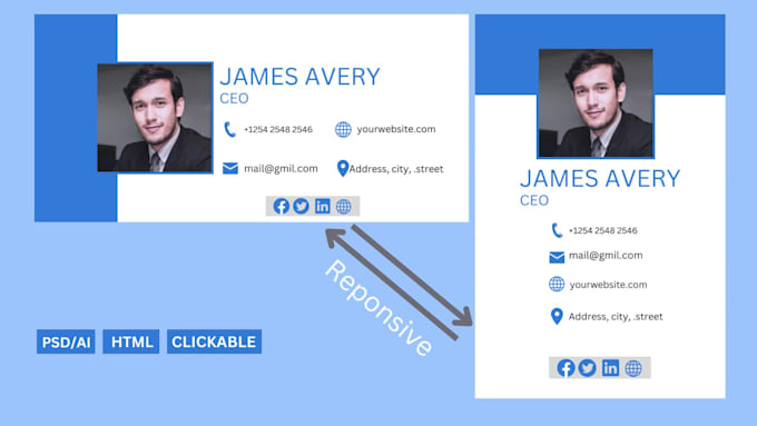 create clickable HTML email signature, responsive HTML template