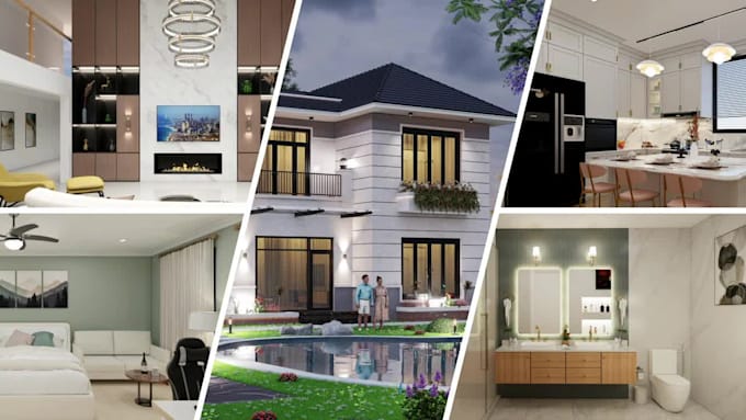 do house design and rendering 3d realistic exterior, interior and walkthrough