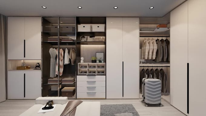 design walk in closet, wardrobe, and custom cabinetry