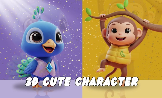 design 3d cute character, mascot or cartoon for game, animation, or 3d printing