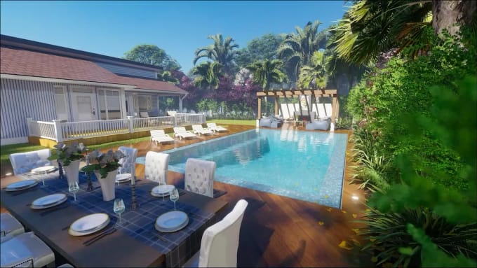 Design your 3d realistic landscape, backyard, garden, patio, terrace ...