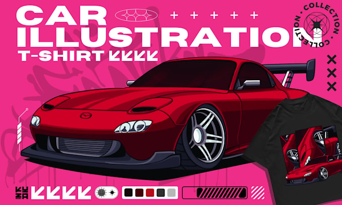 draw car illustration for t shirt design and merchandise