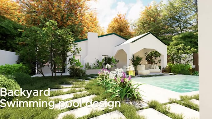 design garden, backyard, patio, pool and landscape renders