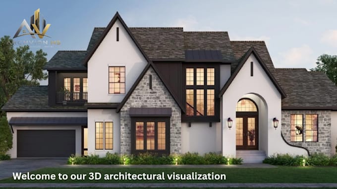 design and render 3d house exterior with modern facade elevation