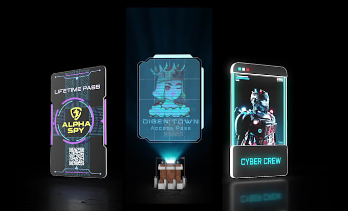 Create sci fi futuristic 3d nft access pass or membership pass by ...