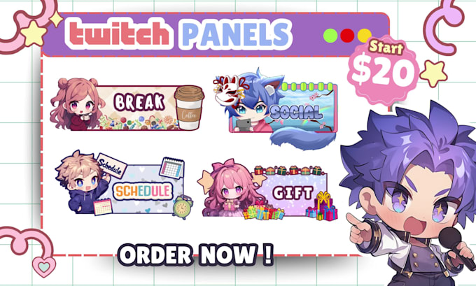 create vtuber twitch panels, overlay for your stream