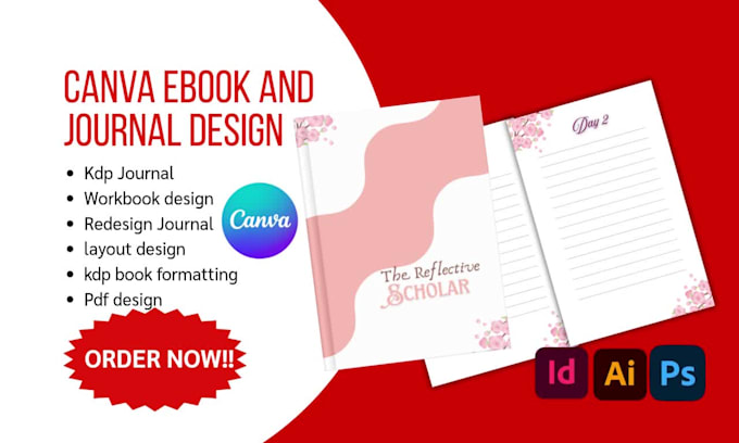 design, redesign journal design workbook layout kdp book formatting pdf in canva