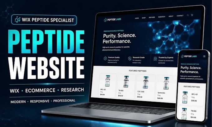 design wix peptide website, research peptide store and ecommerce site