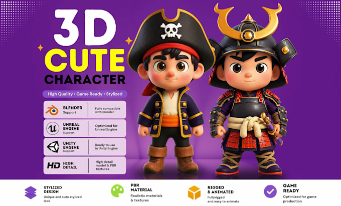 design 3d cute character, action figure for animation and printing
