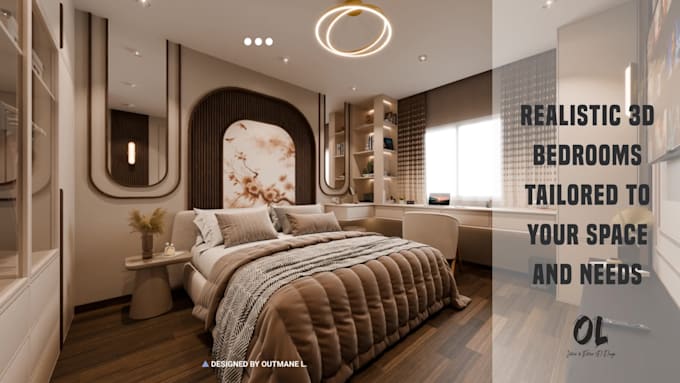 create a bedroom interior design and realistic 3d render