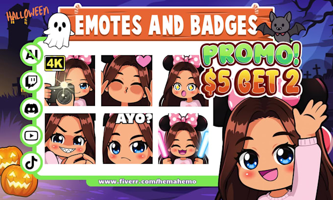 draw chibi twitch emotes, sub badges, vtuber animated emotes