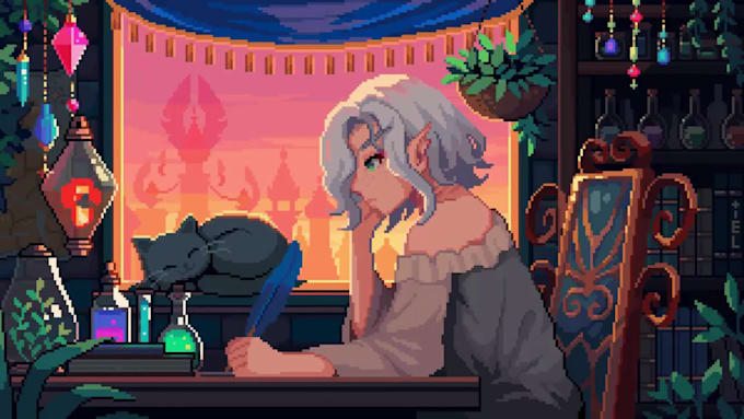 create custom pixel art character, lofi loop, animation