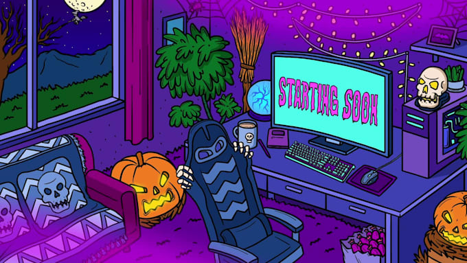 create cartoon looping animation starting soon, brb, offline
