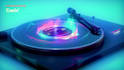 create a 3d neon vinyl turntable music and audio visualizer