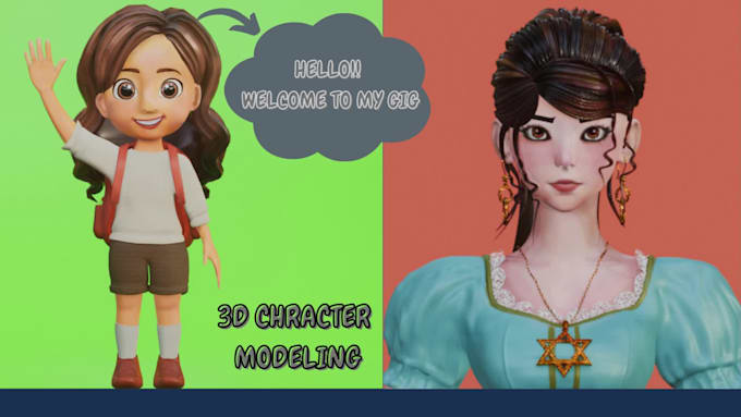 create cute 3d character models, chibi, animal, people, cartoon 3d