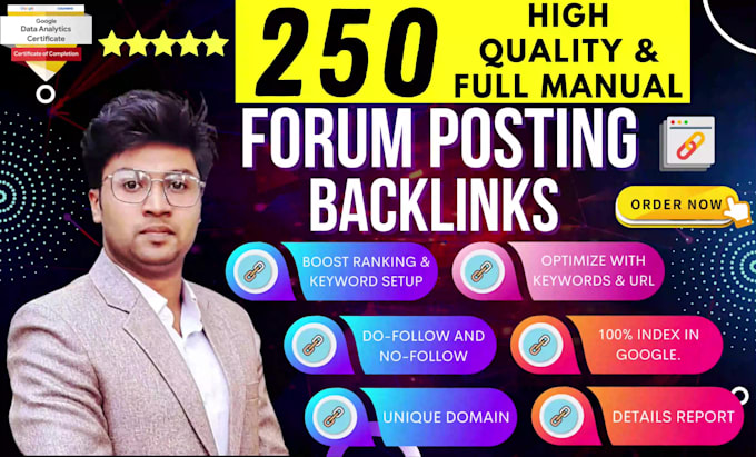 build 250 best quality forum profile SEO backlinks dofollow