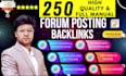 build 250 best quality forum profile SEO backlinks dofollow