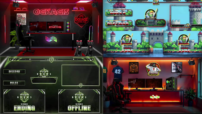 design professional animated obs overlay, twitch package, logo, kick stream