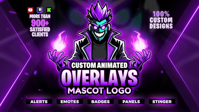design custom animated twitch overlay and professional stream graphics package