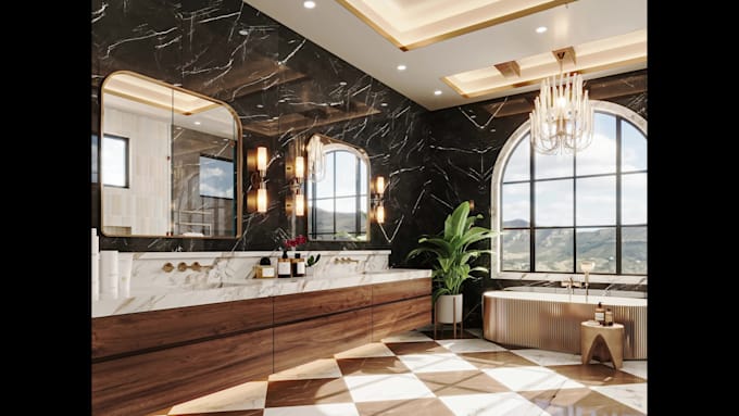 design a luxury 3d bathroom interior and render