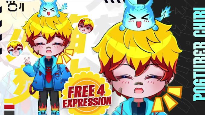 draw your png tuber and vtuber avatar in chibi art style for stream