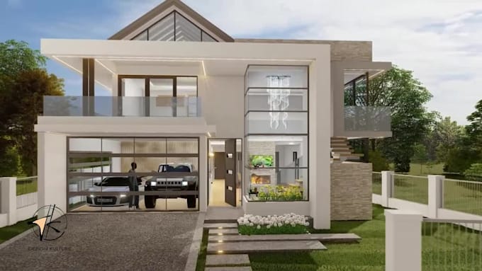 create photorealistic 3d renders for modern custom house