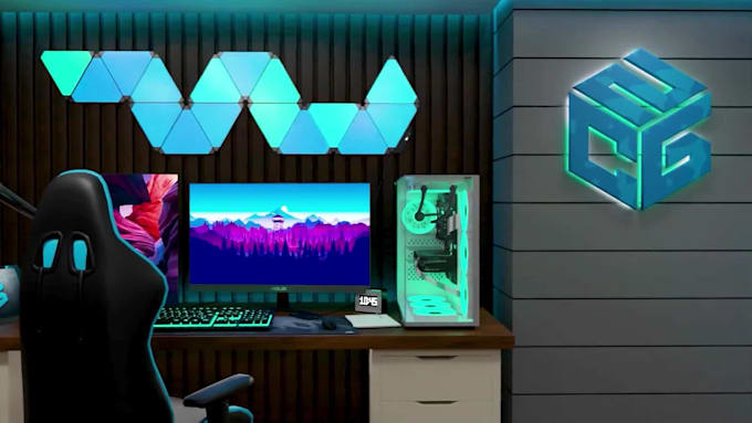 design 3d gaming room and 3d backgrounds animations