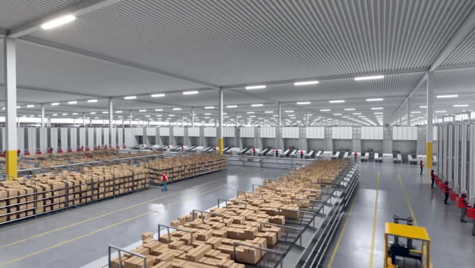create 3d warehouse automation factory logistics  industrial animation