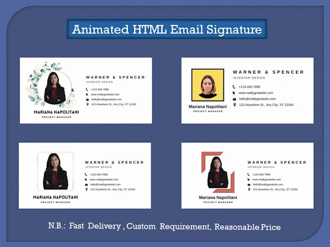 Makes animated email signature by html code by Bilashi_moni | Fiverr