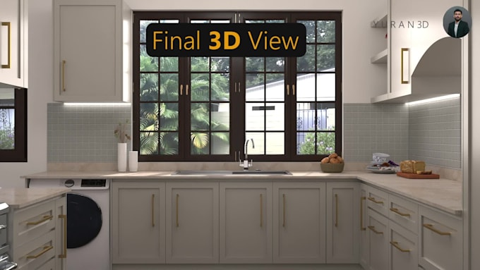 design stunning, ultra realistic 3d kitchen interior renders