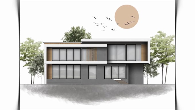 render and illustrate architectural elevation in photoshop