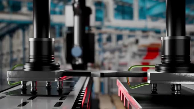 create 3d solar panel animation and industrial process video