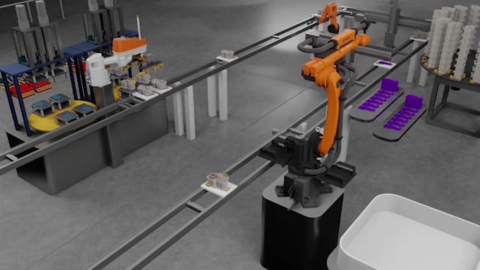 do factory automation animation 3d robotic animation assembly line animation