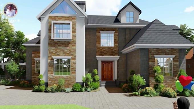 do house 3d exterior design, visualization rendering and animation by architect