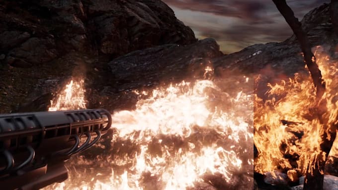 create realistic fire simulation, flamethrower, and explosion vfx in houdini