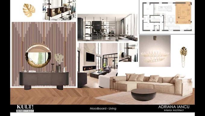 do interior design floor plan and moodboards