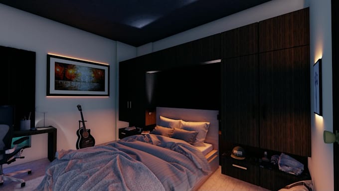 do interior design, bedroom, kitchen,toilet, living room 3d render and animation