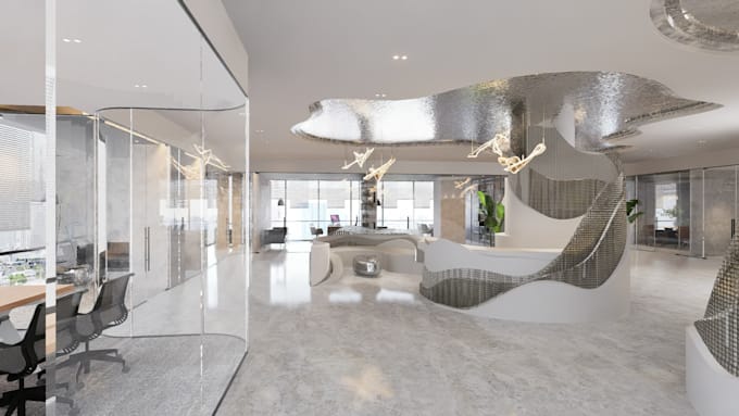 3d design office space and render photorealistic visualization