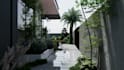 design luxury 3d backyard landscape with pool, patio and garden