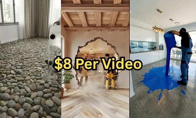 create ai asmr epoxy floor transformation, construction videos