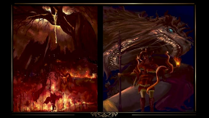 illustrate dark fantasy, game, oc, mythical creatures