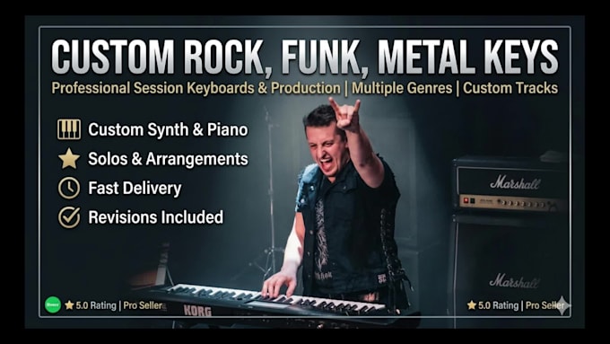 record rock, funk, metal keyboard tracks for your songs