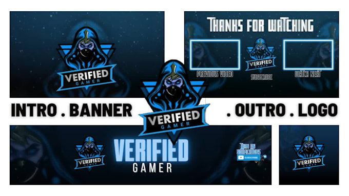make a youtube gaming intro, outro, banner, and watermark