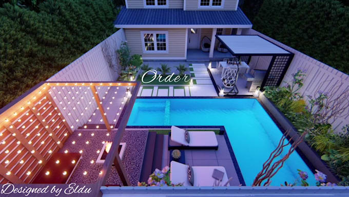 do landscape ,garden design, backyard, pool, and patio