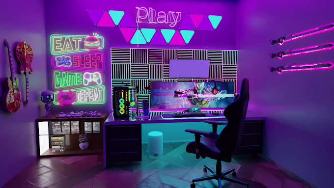 design 3d gaming room, streaming room and isometric room