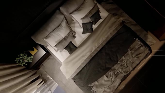 do luxurious interior, bed, living, kitchen, rendering, animation