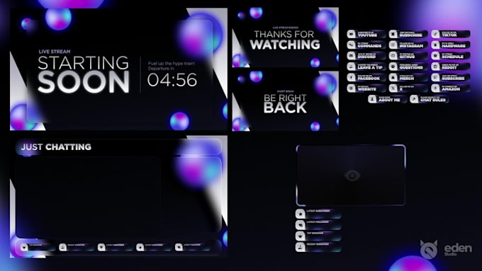 create animated kick twitch stream overlays, screens, stingers ,alerts