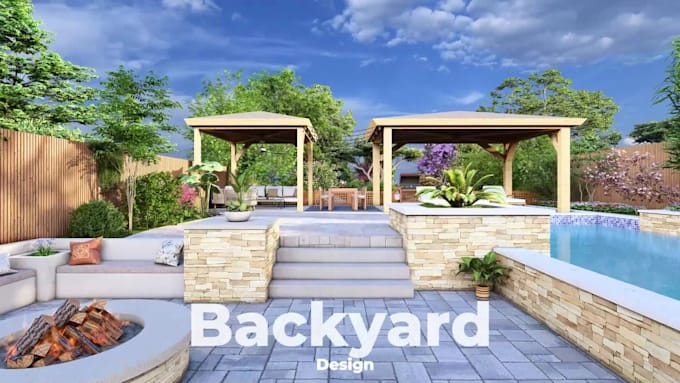 do backyard design, garden design, pool, patio, fireplace