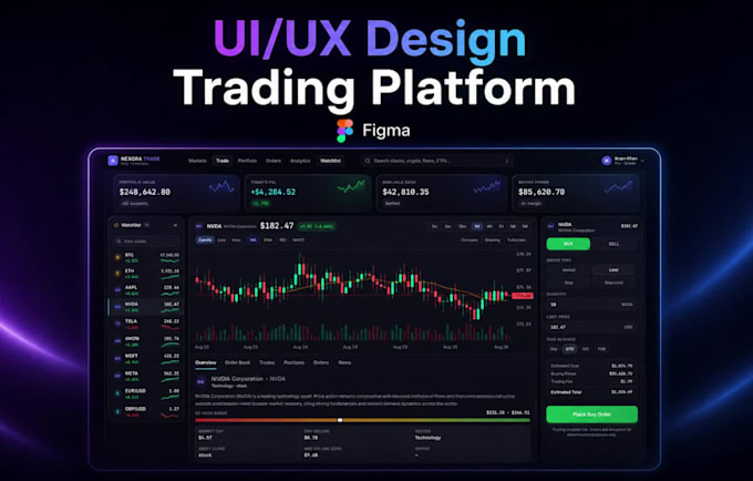 design crypto trading app, web app, website and dashboard UI UX in figma