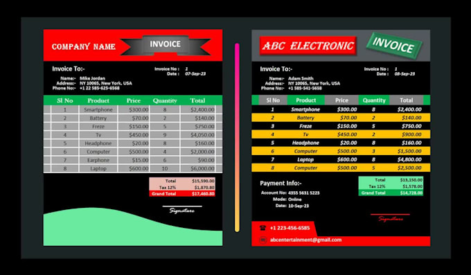 Design auto calculated excel invoice price list and letterhead by